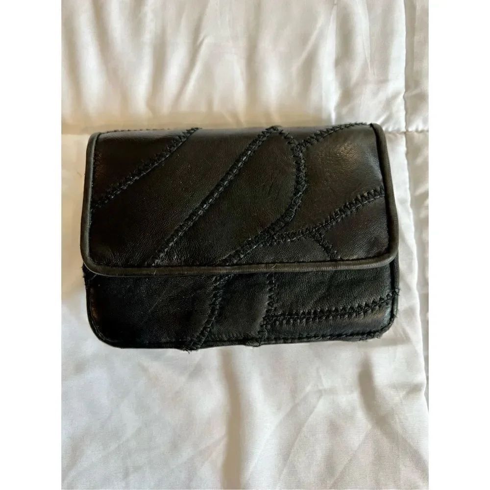 Black Patchwork Genuine Leather Womens organizer Wallet with shoulder cross bod